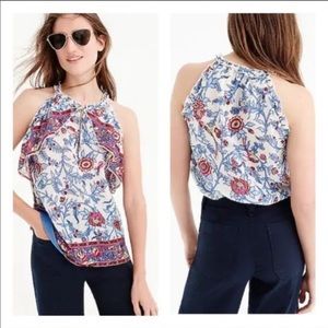 J. Crew Point Sur Ruffle Block Print Top 0 NWT